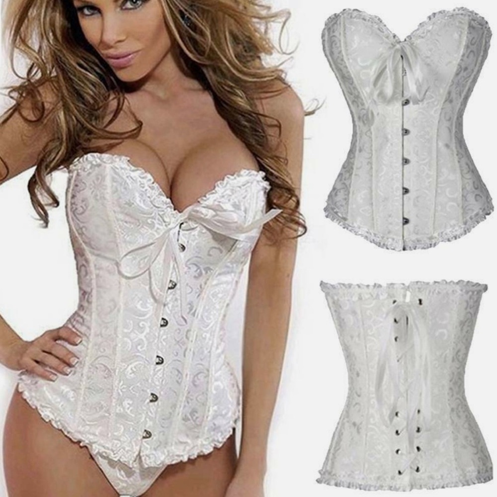 Women Lace Up Boned Bustier Corset Overbust Burlesque Top Lingerie Waist Cincher